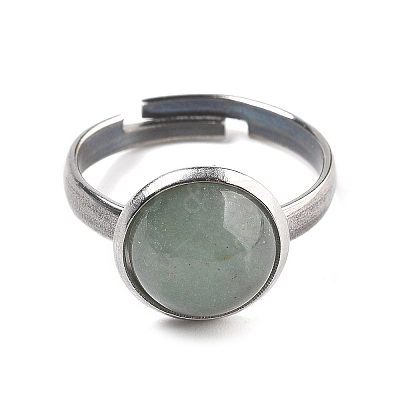 Half Round Natural Green Aventurine Finger Rings RJEW-M062-01P-40-1