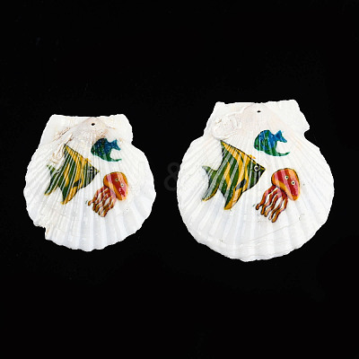 Printed Natural Freshwater Shell Big Pendants SHEL-N032-235-06-1