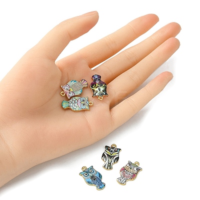 6Pcs 6 Colors Rack Plating Alloy Enamel Pendants ENAM-YW0003-13-1