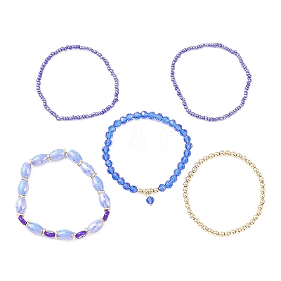 5Pcs 5 Style Glass & Lampwork Evil Eye Stretch Bracelets Set BJEW-JB09619-05-1