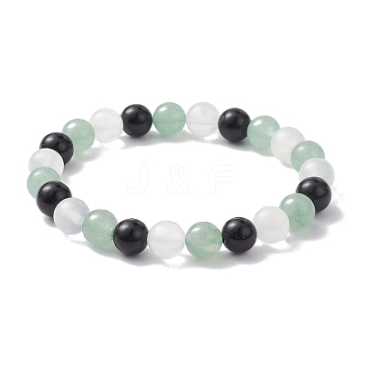 Natural Green Aventurine & Selenite & Eyeless Obsidian Round Beaded Stretch Bracelets BJEW-JB10114-01-1