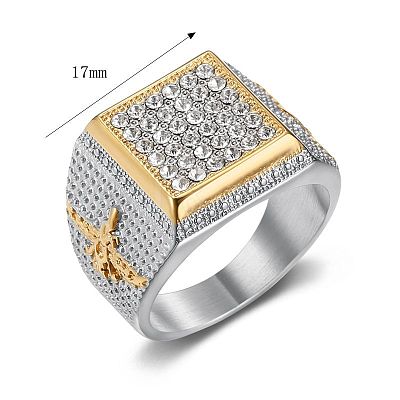304 Stainless Steel Micro Pave Cubic Zirconia Finger Rings for Men FS-WG6EF44-09-1