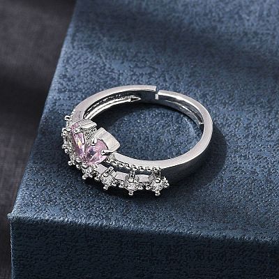Brass Micro Pave Cubic Zirconia Cuff Open Rings CU-CBA5C10-07P-1