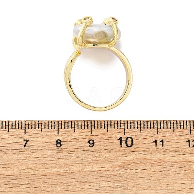 Brass with Natural Baroque Pearl Finger Rings RJEW-Q023-01G-1