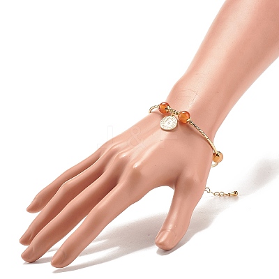 Brass Coin Charm Bracelet with Natural Red Aventurine BJEW-TA00116-04-1