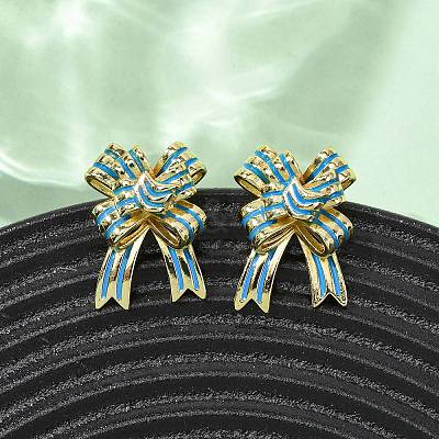 Bowknot Brass Stud Earrings EJEW-Z156-01G-1
