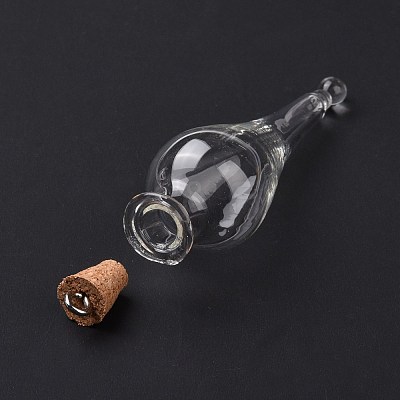 Teardrop Glass Cork Bottle Big Pendants AJEW-A041-01B-1