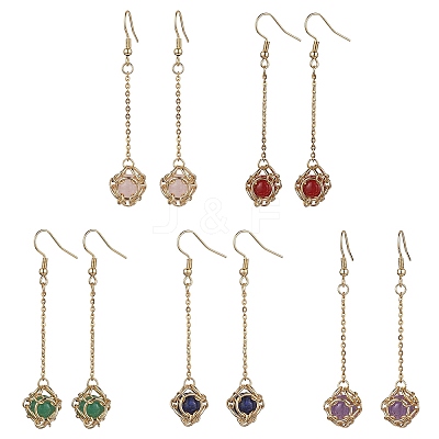 Natural Mixed Gemstone Dangle Earrings EJEW-JE05660-01-1