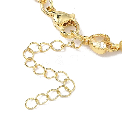 Heart Brass Pave Cubic Zirconia Link Chain Bracelets for Women BJEW-P385-07G-06-1