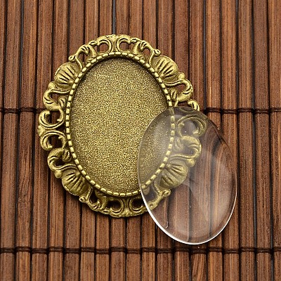 25x18mm Transparent Glass Cabochons and Vintage Alloy Brooch Cabochon Bezel Settings DIY-X0187-AB-NF-1
