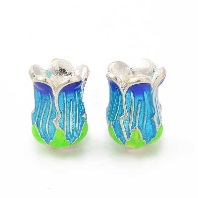 5-Petal Rack Plating Brass Enamel Bead Cap KK-P024-13S-1