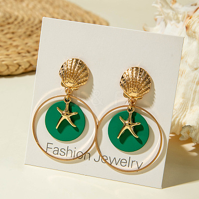 Starfish Alloy Enamel Dangle Stud Earrings FS-WGE4477-01-1