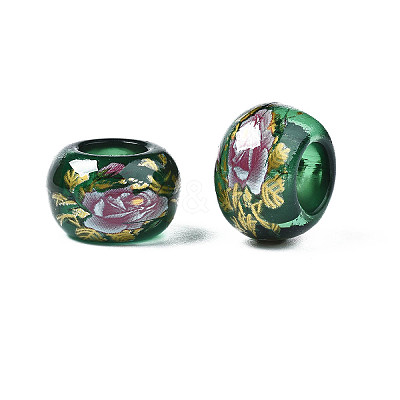Flower Printed Transparent Acrylic Rondelle Beads TACR-S160-01-C04-1
