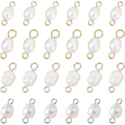 40Pcs 4 Style Natural Cultured Freshwater Pearl Beads Links Connectors FIND-NB0002-11-1