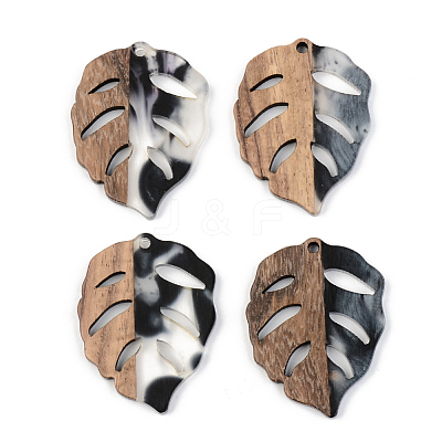 Transparent Resin & Walnut Wood Pendants RESI-S389-003A-A02-1