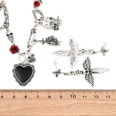 Halloween Tibetan Style Alloy Pendant Necklaces & Dangle Stud Earring Sets SJEW-P006-01AS-1