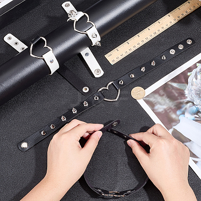 4Pcs 4 Styles Adjustable Gothic PU Leather Alloy Heart Spike Rivet Choker Necklaces for Women NJEW-CL0001-18-1