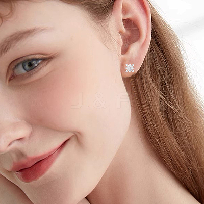 2 Pairs 925 Sterling Silver Micro Pave Clear Cubic Zirconia Flower Cartilage Earrings EJEW-BBC0001-57P-1