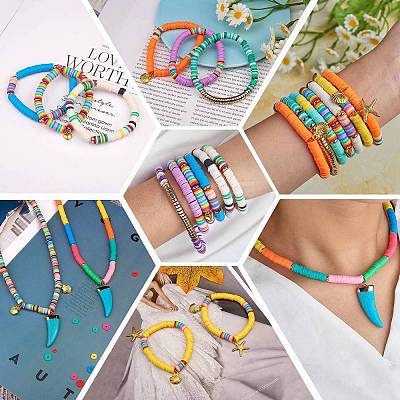 10 Strands 5 Colors Flat Round Handmade Polymer Clay Beads CLAY-SZ0002-02D-1