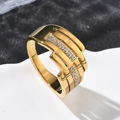 304 Stainless Steel Cubic Zirconia Finger Rings for Women RJEW-F189-04G-1