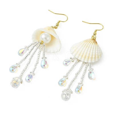 Shell & Glass Seed Bead Dangle Earrings EJEW-MZ00740-02-1