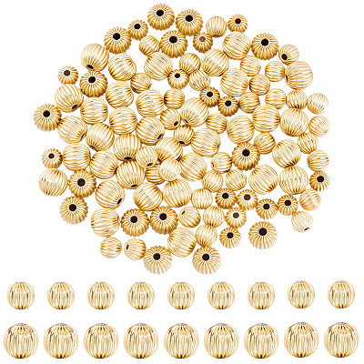 100Pcs 2 Styles Brass Grooved Beads KK-BBC0028-38-1