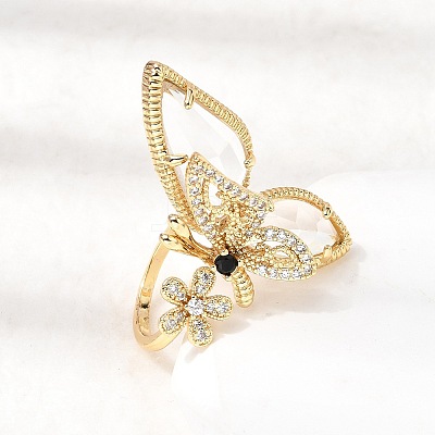 Brass Micro Pave Cubic Zirconia Cuff Rings for Women LS-RJEW-K312-02G-1