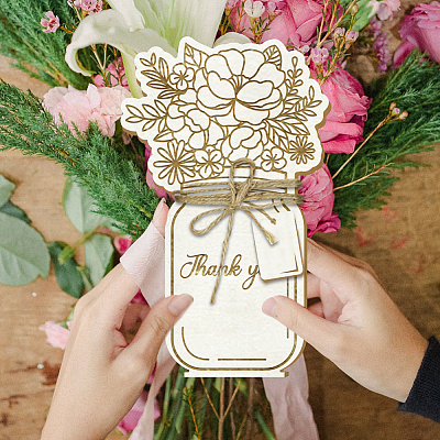 Mother's Day Wood Flower Bouquet Greeting Card AJEW-WH0441-006-1