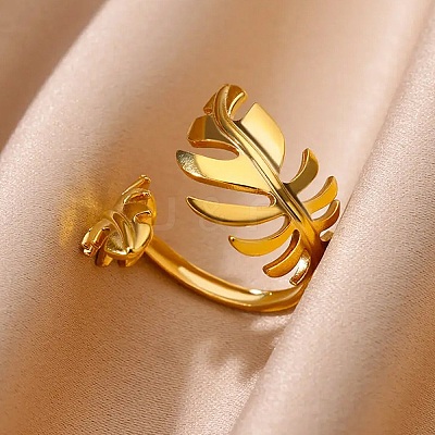304 Stainless Steel Adjustable Open Cuff Rings for Women LS-RJEW-U060-03F-G-1