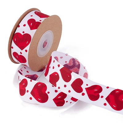 Single Face Polyester Heart Printed Satin Ribbon OCOR-L044-03-1