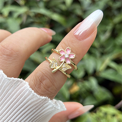 Brass Micro Pave Cubic Zirconia Cuff Open Rings for Women WG96D0D-03-1