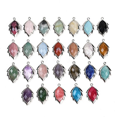 Natural & Synthetic Mixed Gemstone Faceted Leaf Pendants G-I375-04P-1