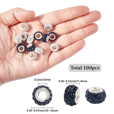 100Pcs 2 Colors Polymer Clay Rhinestone European Beads CPDL-SP0001-02-1