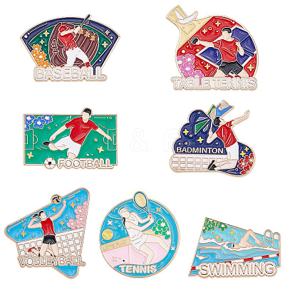 7Pcs 7 Styles Sports Themed Alloy Enamel Brooches JEWB-SC0001-69-1