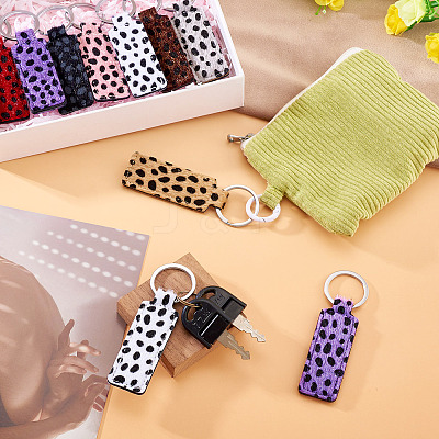 16Pcs 8 Colors Rectangle Leopard Pattern PU Leather Keychains KEYC-TA0001-38-1