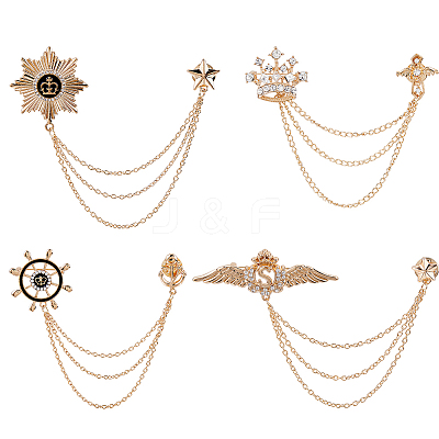 4Pcs 4 Styles Alloy Hanging Chain Brooch JEWB-FH0002-20-1