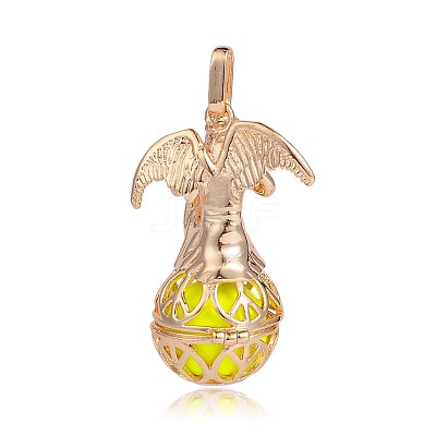 Golden Plated Brass Hollow Round Cage Pendants KK-J249-02G-1