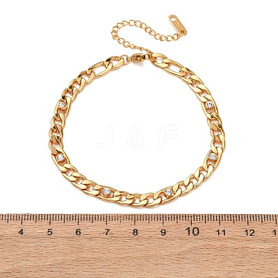 304 Stainless Steel Rhinestone Curb Link Chain Bracelets for Women BJEW-L721-01G-1