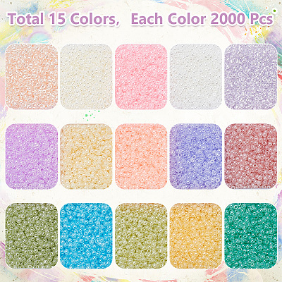 150g 15 Colors Imitation Jade Glass Round Seed Beads GLAA-AR0001-62-1