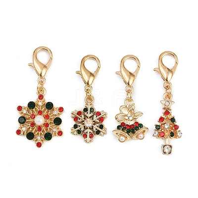 4Pcs Christmas Alloy & ABS Plastic Pearl & Rhinestone Pendant Decorations HJEW-JM04166-1