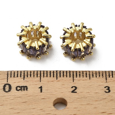 Brass Micro Pave Cubic Zirconia European Beads KK-B142-13C-02G-1