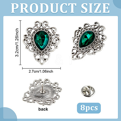 8Pcs Teardrop Zinc Alloy & Glass Lapel Pin Backs for Clothes JEWB-PH0001-90B-1