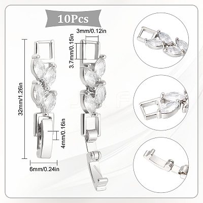 10Pcs Rack Plating Brass Clear Cubic Zirconia Watch Band Clasps KK-SC0003-11P-1
