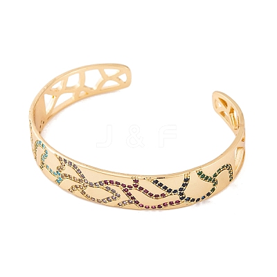 Brass Pave Colorful Cubic Zirconia Hollow Open Cuff Bangles for Women BJEW-S147-09G-A-1