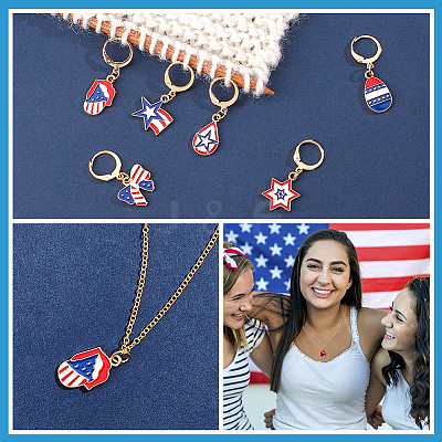 12Pcs 6 Style America Style Alloy Enamel Star Charms Locking Stitch Makers HJEW-PH01588-1