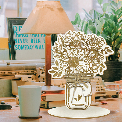 Wood Flower Bouquet Greeting Card AJEW-WH0441-002-1