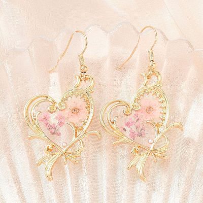 Alloy & Dried Flower Dangle Earrings AL-Z001-01G-01-1