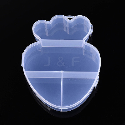 Strawberry 4 Grids Plastic Bead Storage Containers with Hinged Lid CON-T001-08-1