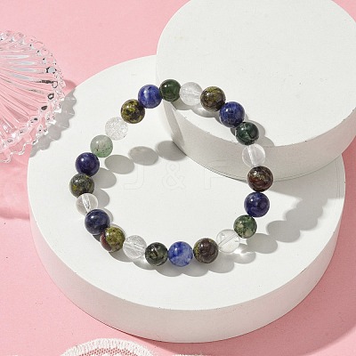 Natural Quartz Crystal & Moss Agate & Dragon Blood Jasper & Sodalite Round Beaded Stretch Bracelets BJEW-JB10910-12-1