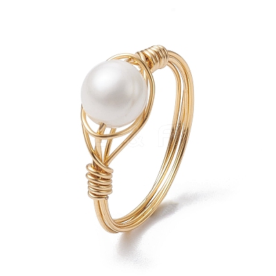 Natural Pearl Round Braided Bead Style Rings RJEW-JR00608-1